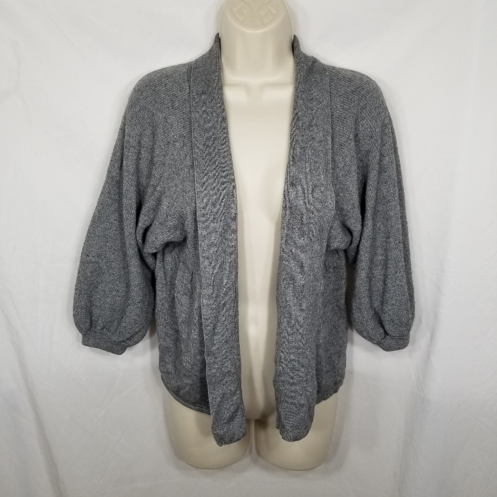 Womens Mainbocher Gray Open Cardigan Sweater Lambs Wool Cashmere Angora Blend M